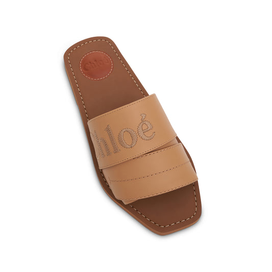 Woody Flat Leather Mule in Quiet Brown