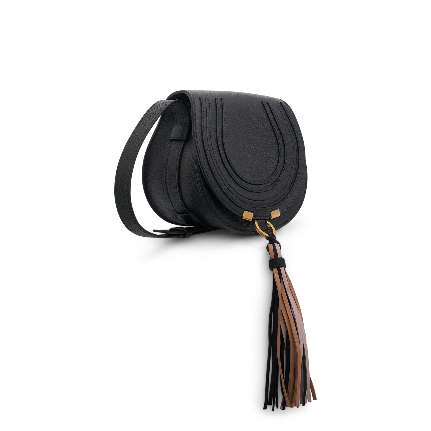 Small Marcie Saddle Bag with Suede & Nappa Tassel in Black