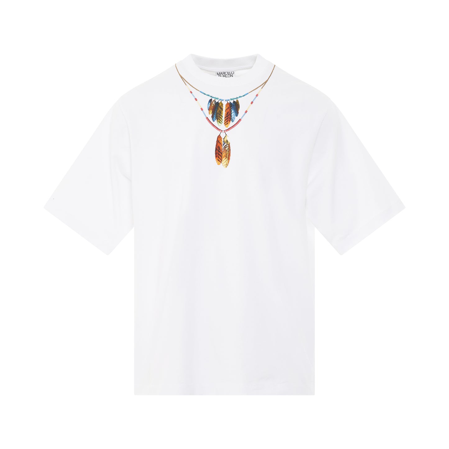 Feathers Necklace Oversized T-Shirt in White/Red