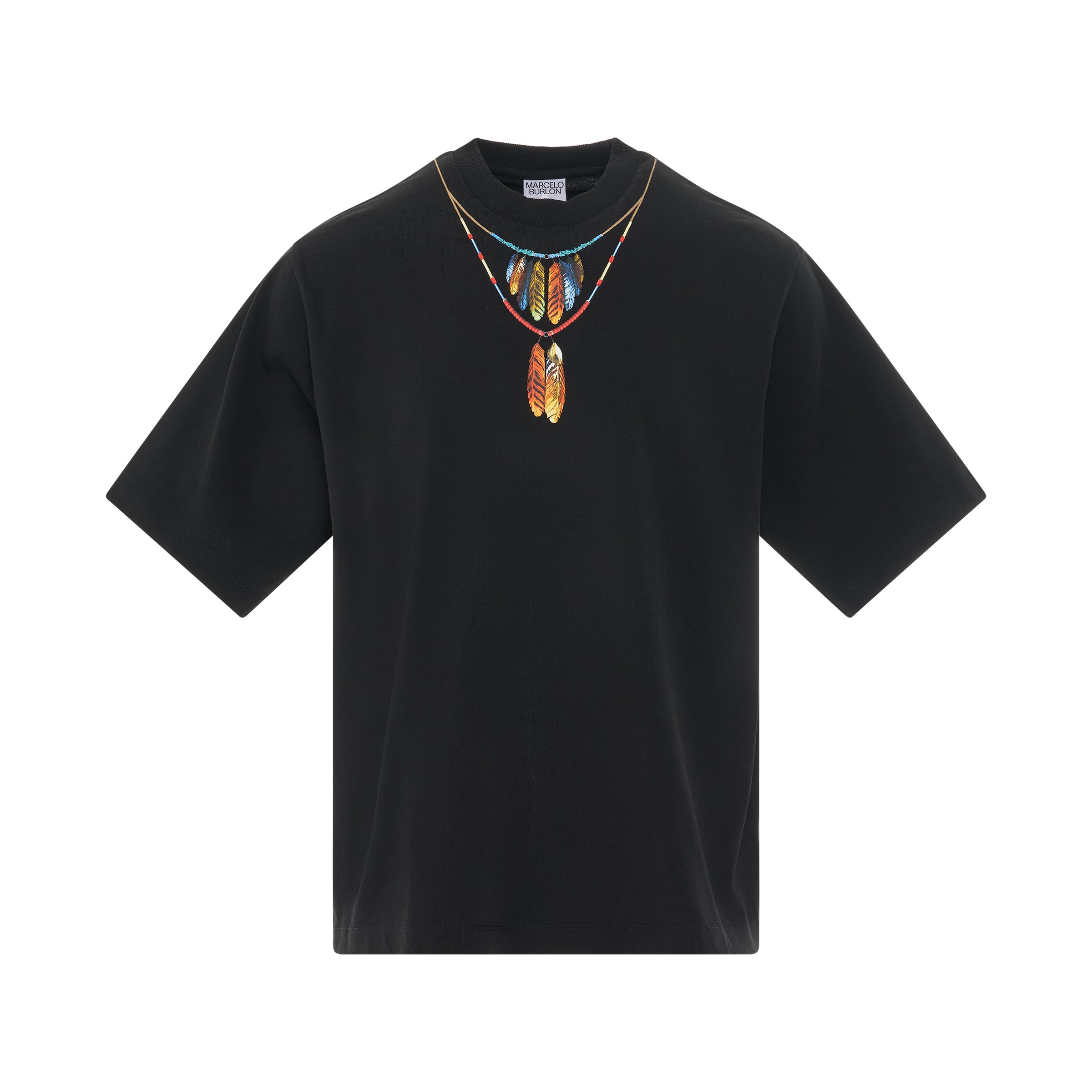 Feathers Necklace Oversized T-Shirt in Black/Red