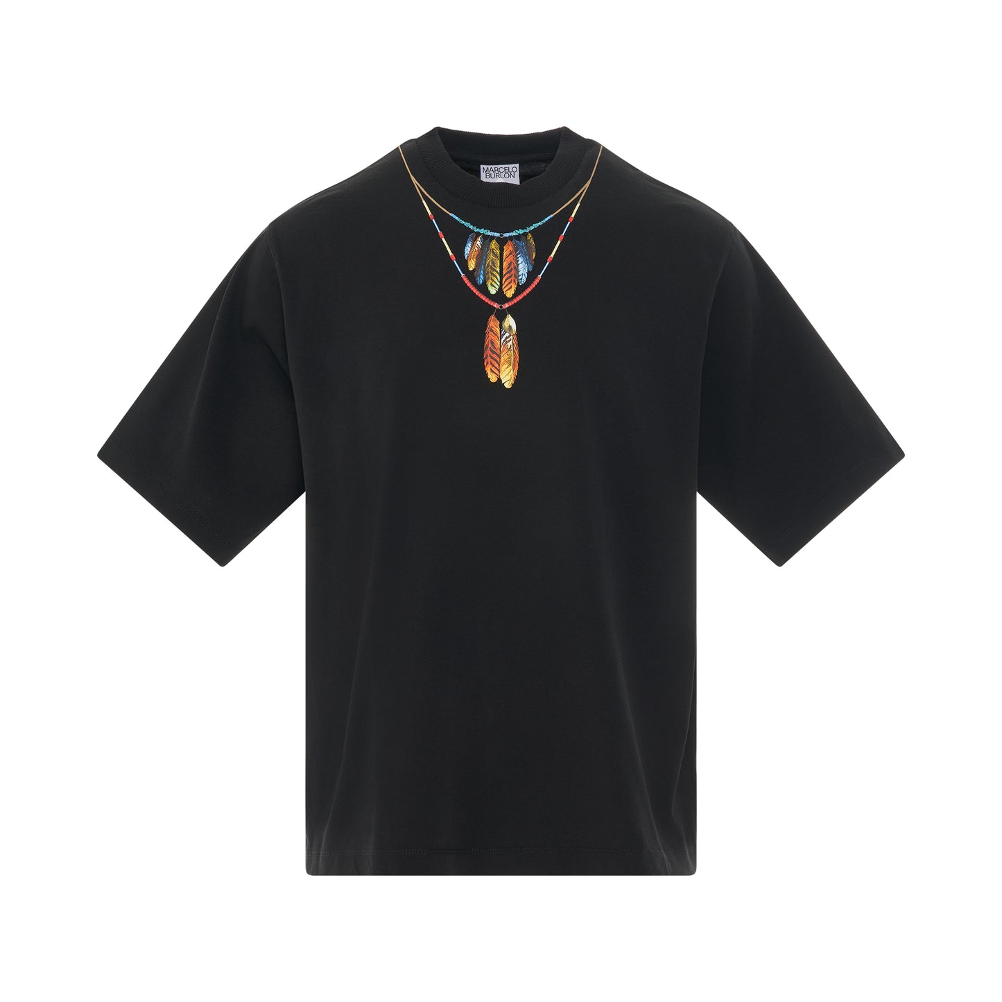 Feathers Necklace Oversized T-Shirt in Black/Red