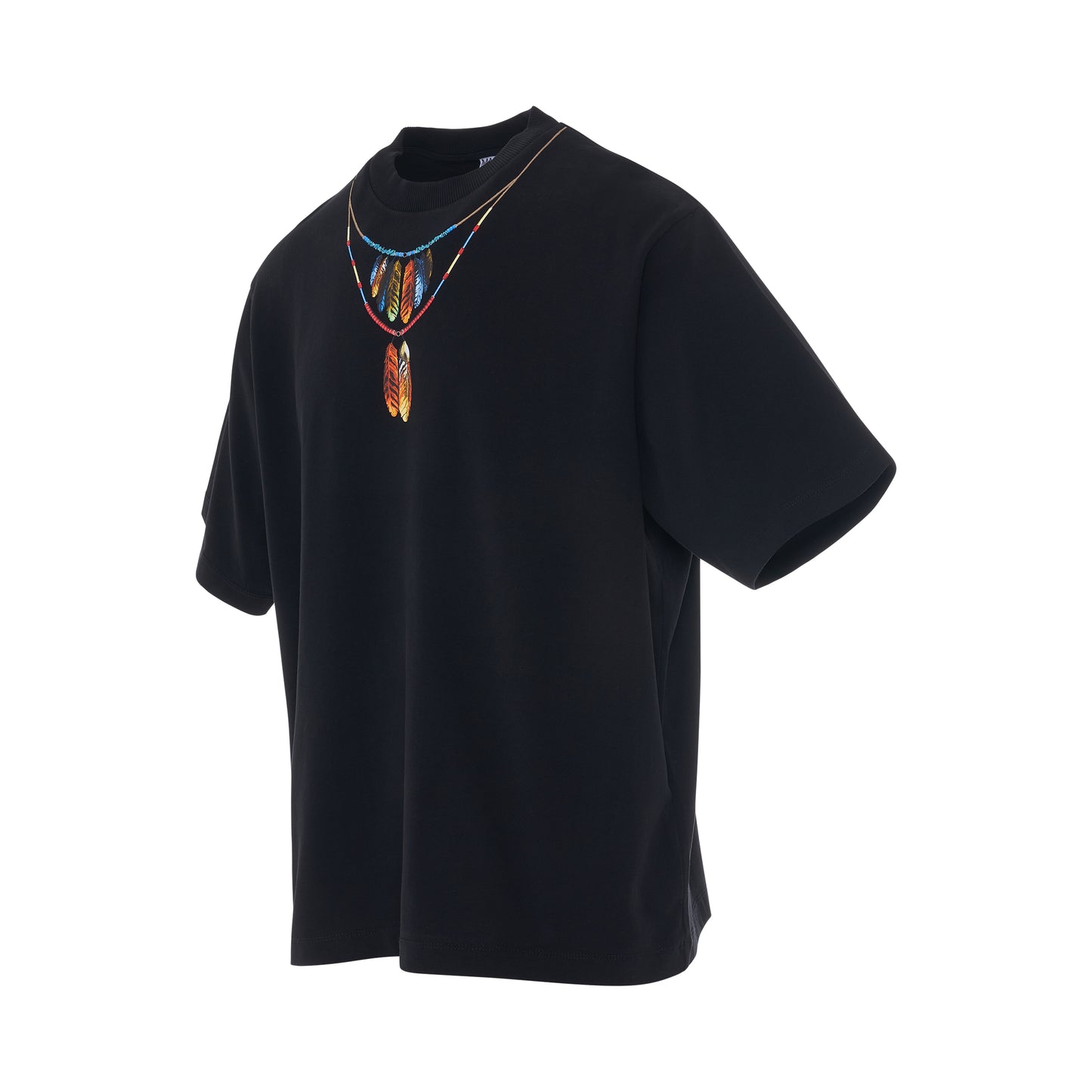 Feathers Necklace Oversized T-Shirt in Black