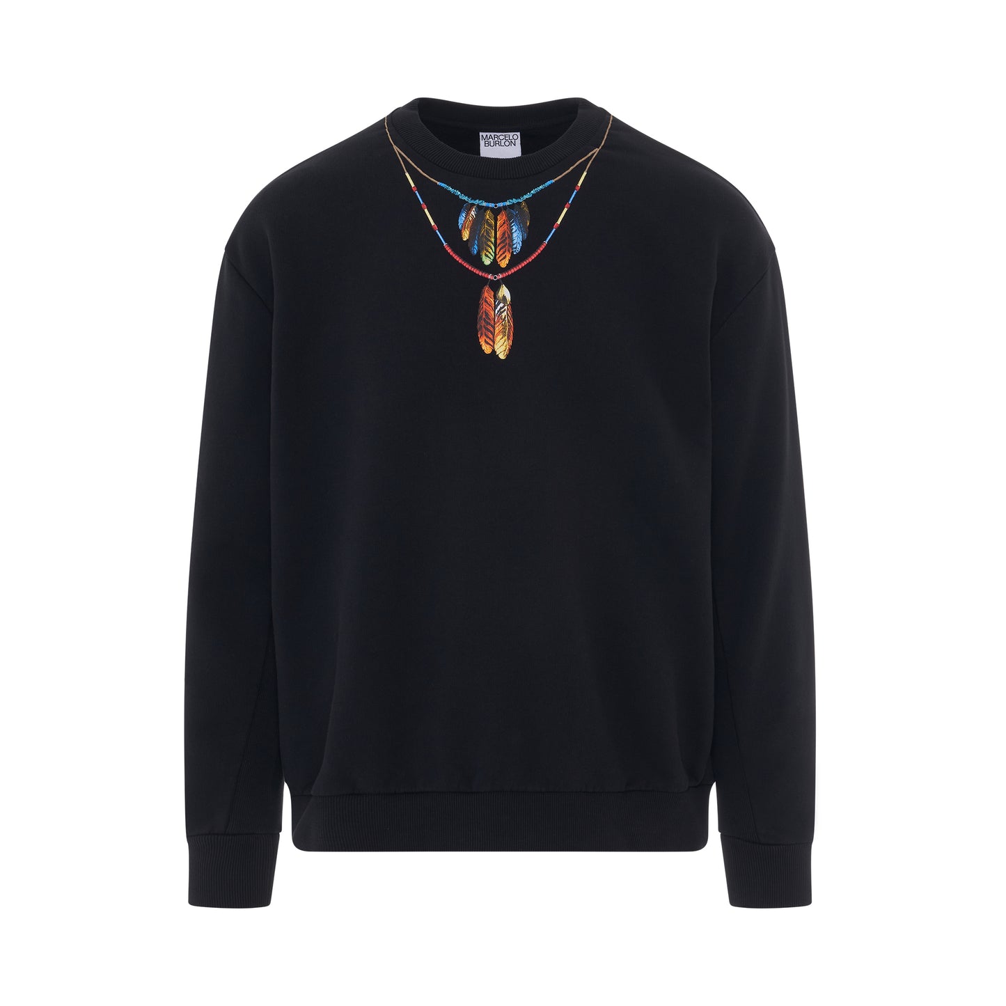Feathers Necklace Oversized Crewneck in Black