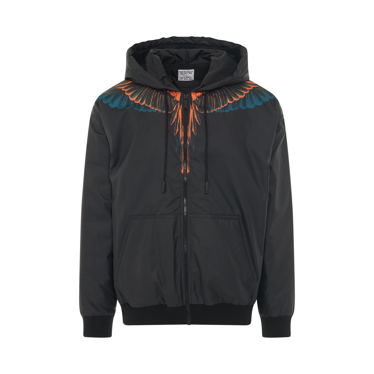 Wings Nylon Pad Comfy Hoodie in Black/Orange