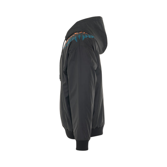 Wings Nylon Pad Comfy Hoodie in Black/Orange