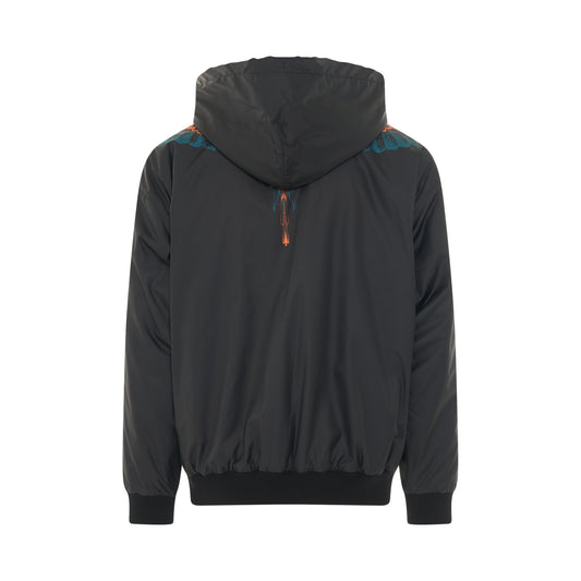 Wings Nylon Pad Comfy Hoodie in Black/Orange