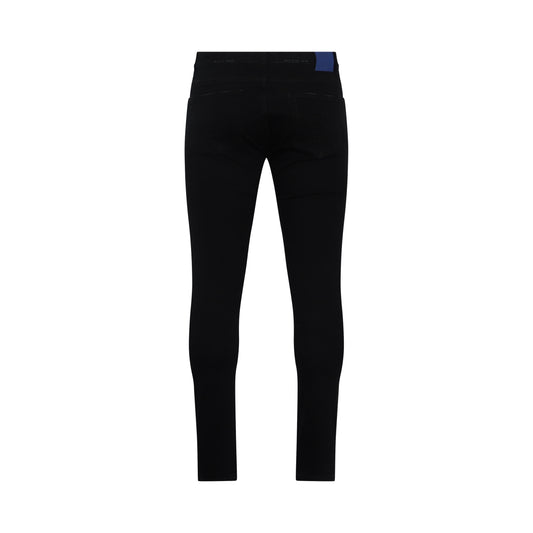 Cross Distress Stone Slim Jeans in Black