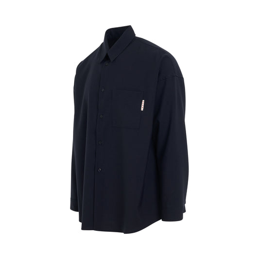 Long Sleeve Boxy Fit Shirt in Blue Black