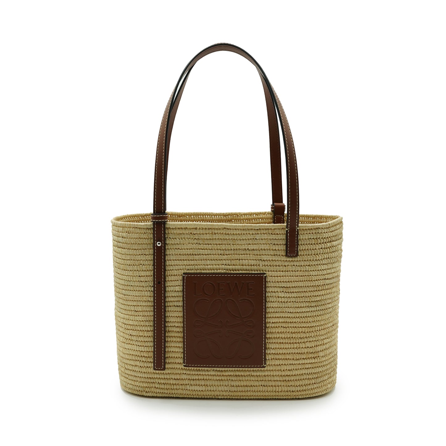 Small Square Basket Bag in Raffia and Calfskin in Natural
