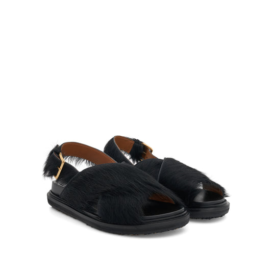 Fussbett Long Hair Calfskin Sandal in Black