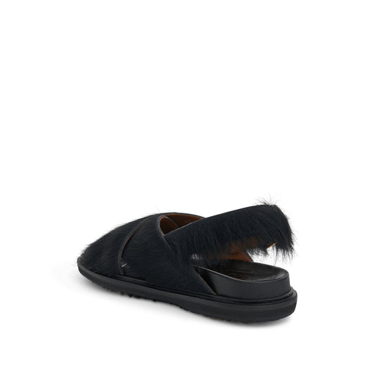 Fussbett Long Hair Calfskin Sandal in Black