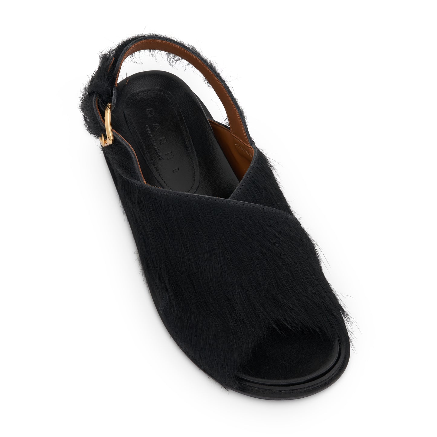 Fussbett Long Hair Calfskin Sandal in Black