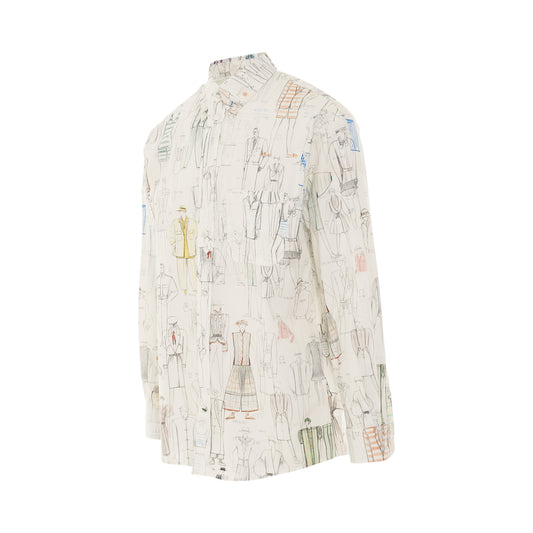 Logo Sketch Printed Poplin Shirt in Multicolour