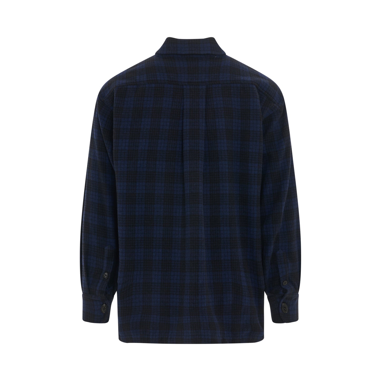 Woven Checked Wool Overshirt in Midnight Blue