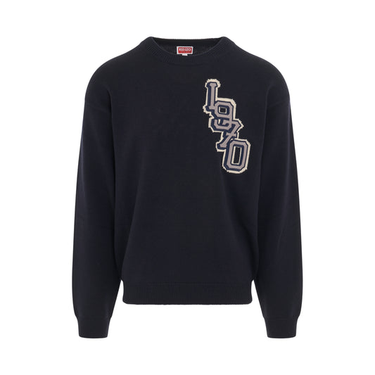 Graphic Wool Knit Jumper in Midnight Blue