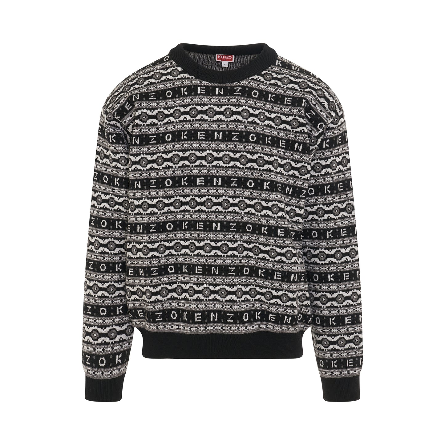 Jacquard Wool Knit Jumper in Black