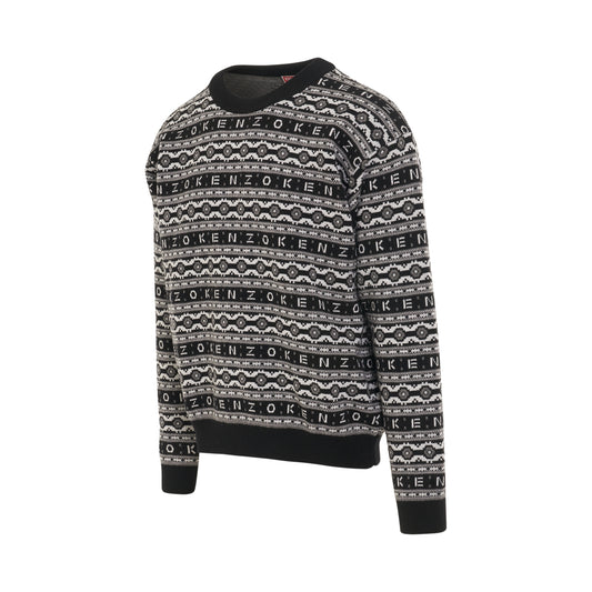 Jacquard Wool Knit Jumper in Black