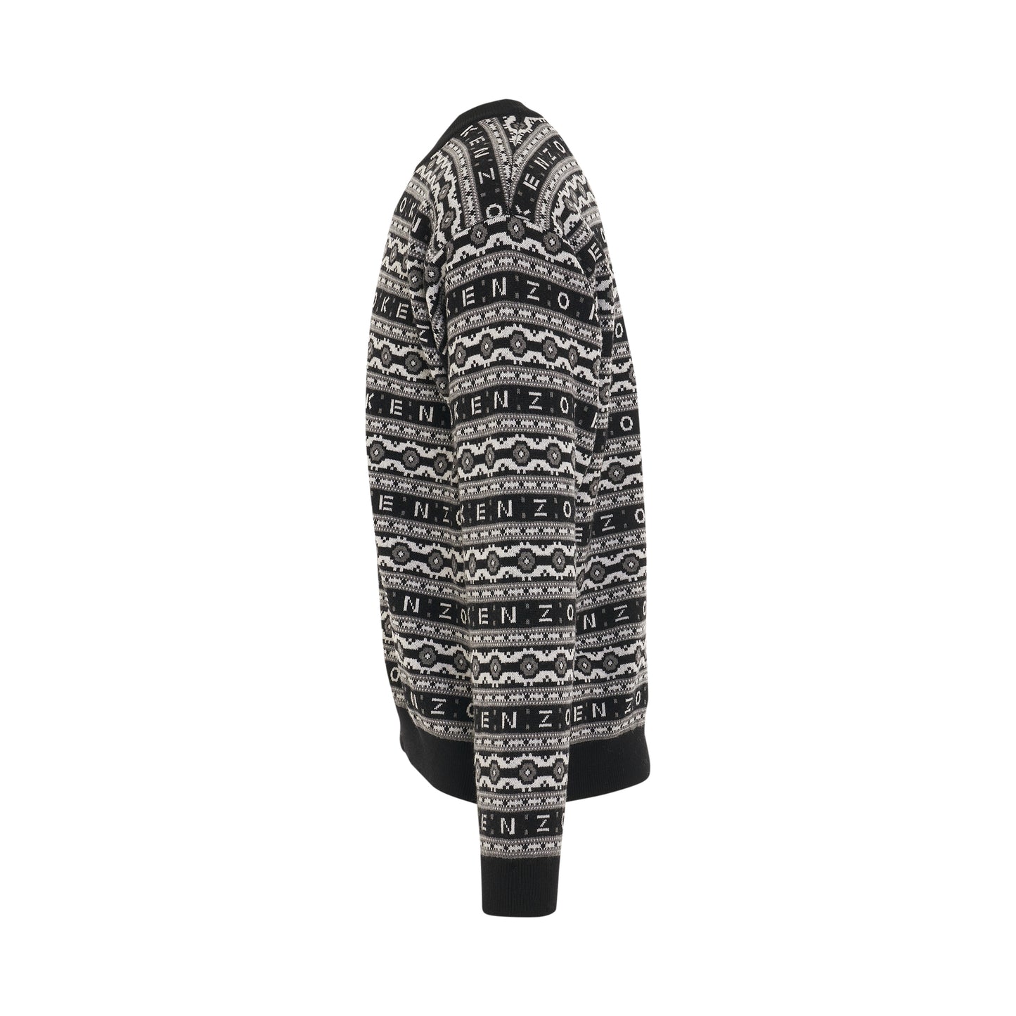 Jacquard Wool Knit Jumper in Black