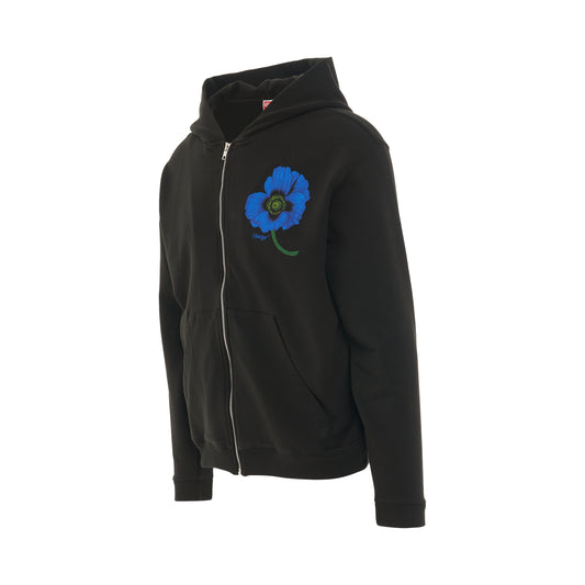 Poppy Print Zip Up Hoodie in Black