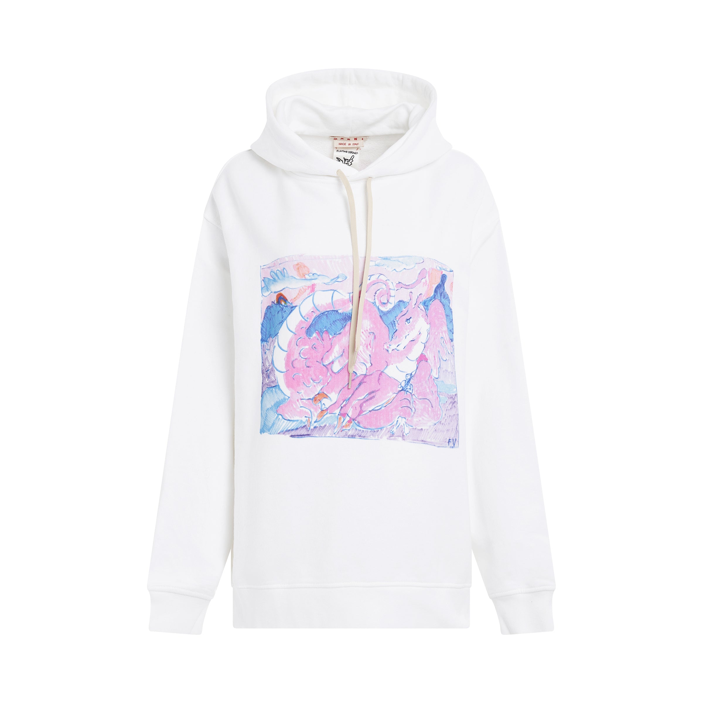 Dragron Print Hoodie in Stone White