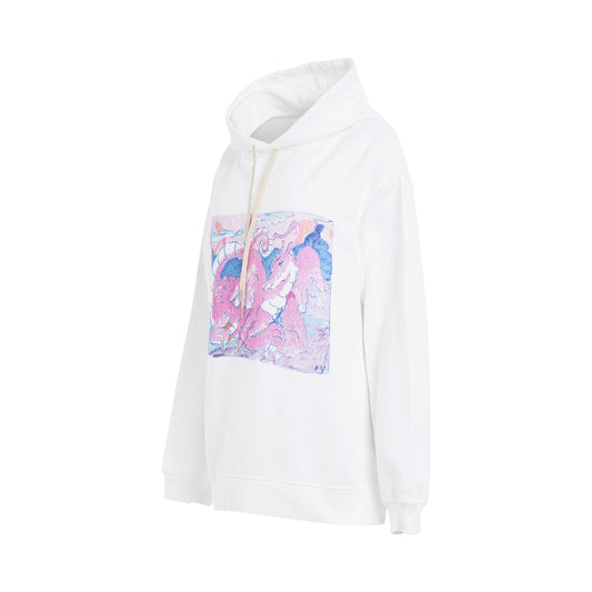 Dragron Print Hoodie in Stone White