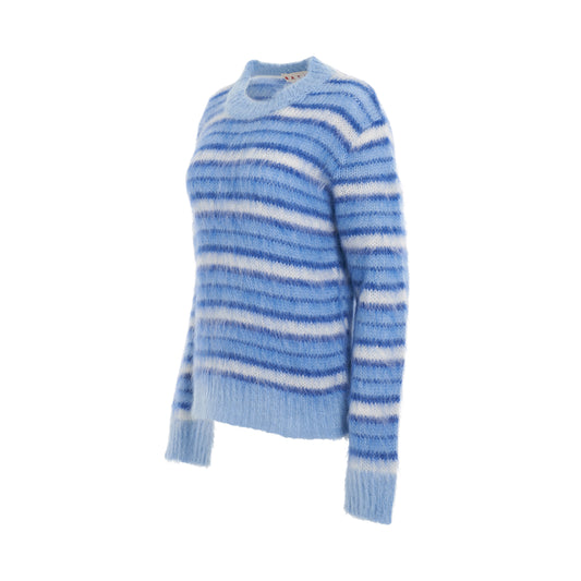 Striped Roundneck Sweater in Iris Blue