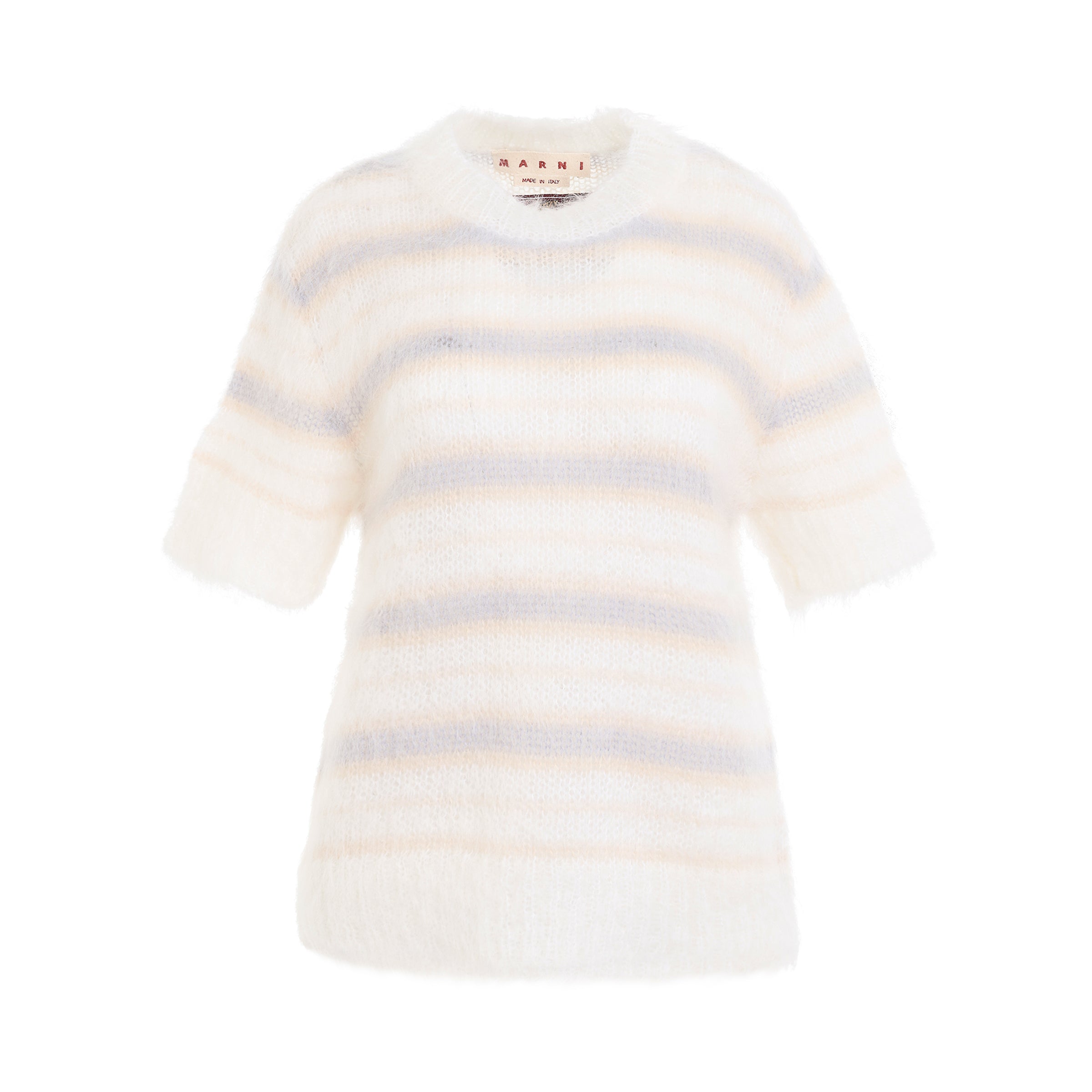 Mohair & Wool Striped Sweater in Natural White