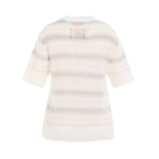 Mohair & Wool Striped Sweater in Natural White