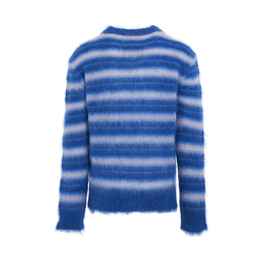 Mohair Striped Crewneck Sweater in Mazarine Blue