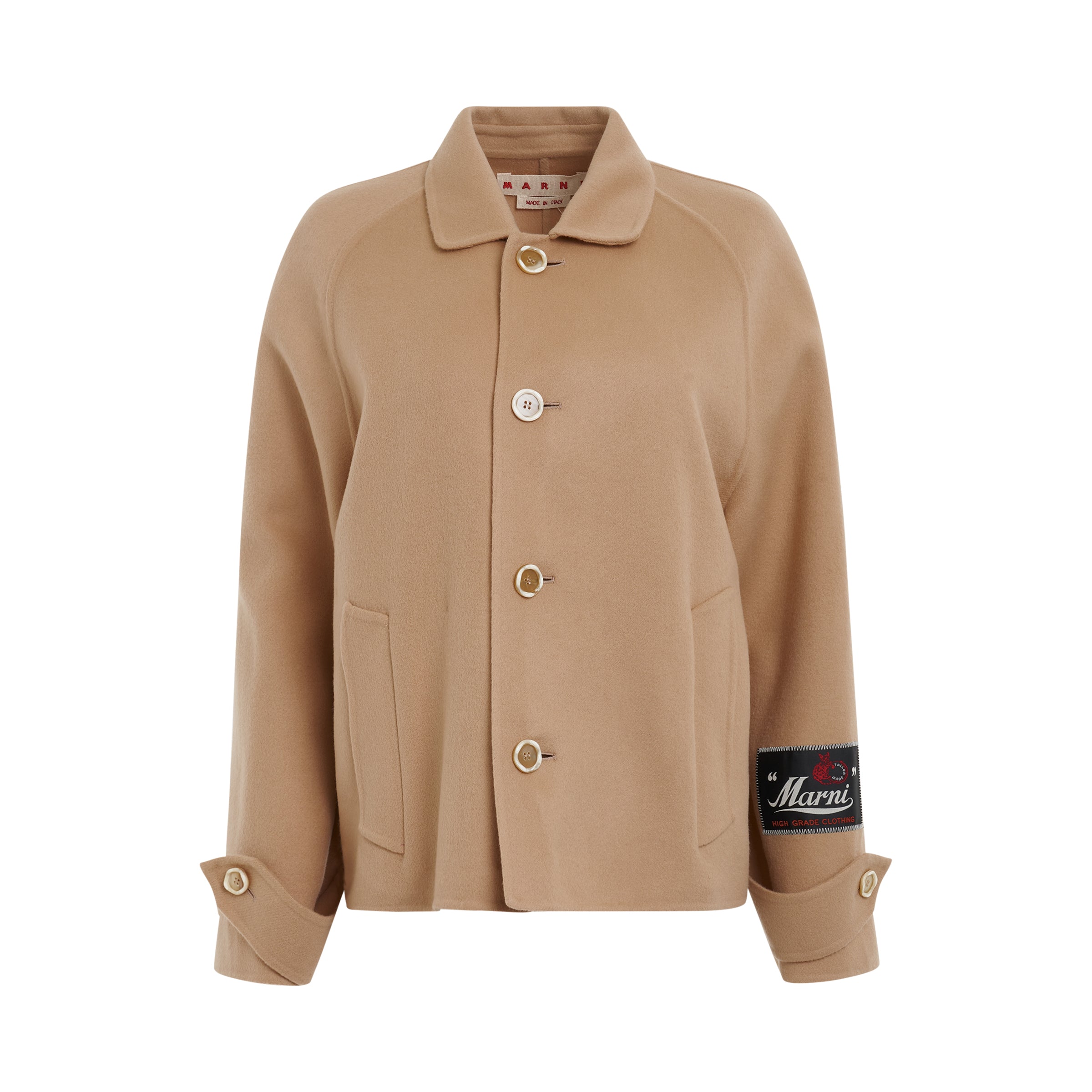 Patch Sleeve Logo Coat in Light Camel