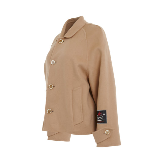 Patch Sleeve Logo Coat in Light Camel