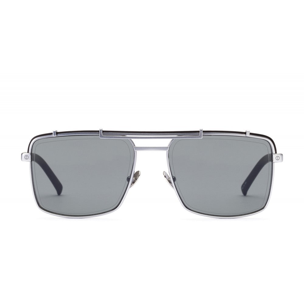 Silver Squared Titanium Sunglasses with Dark Silver Mirror Lens