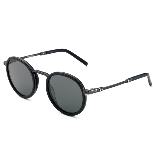 Black Matte Rounded Sunglasses with Solid Smoke Lens