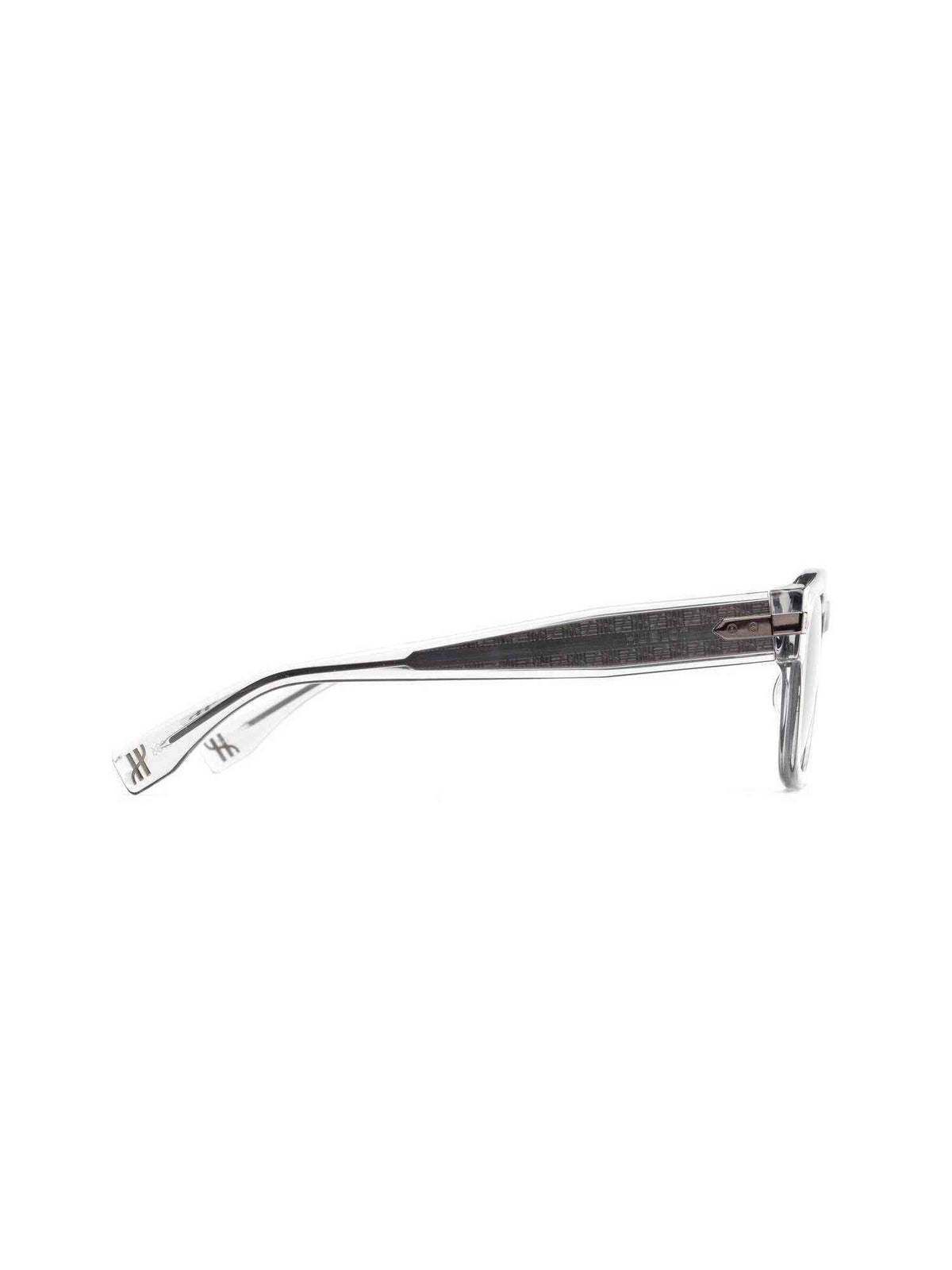 Crystal Grey Rounded Key Sunglasses with Solid Blue Lens