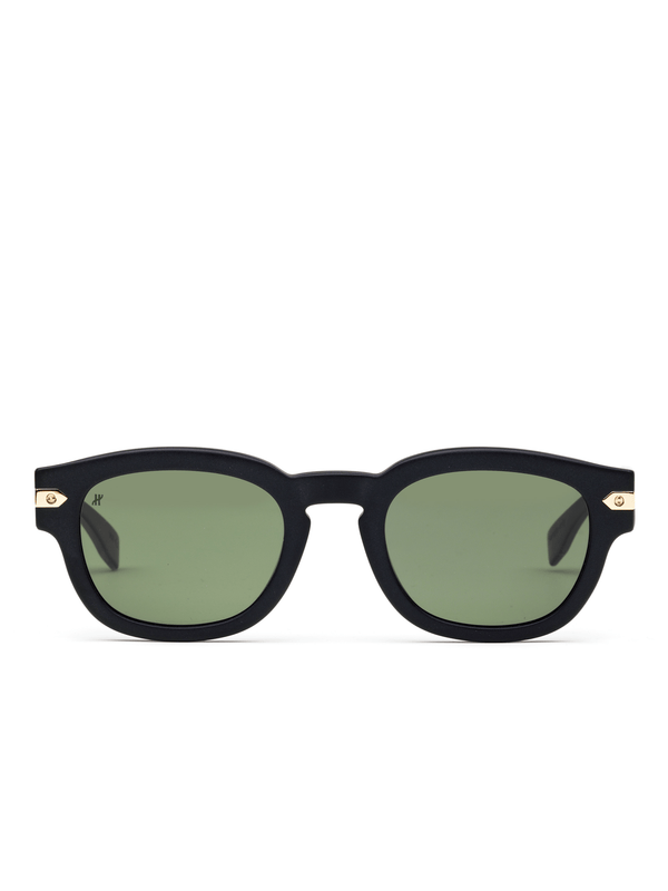 Black Matte Rounded Key Sunglasses with Green Lens