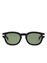 Black Matte Rounded Key Sunglasses with Green Lens