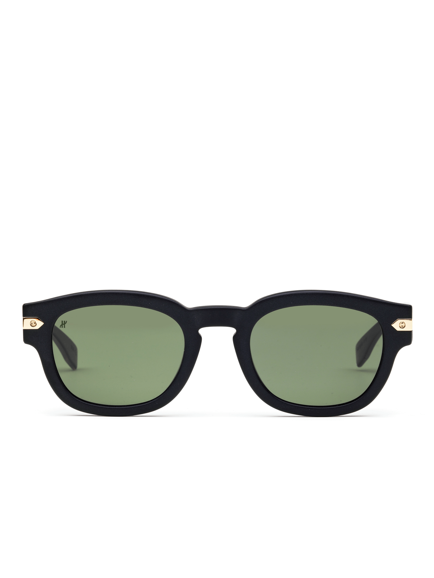 Black Matte Rounded Key Sunglasses with Green Lens