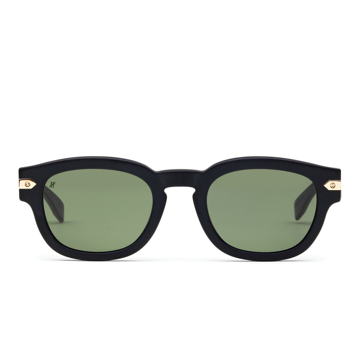 Black Matte Rounded Key Sunglasses with Green Lens