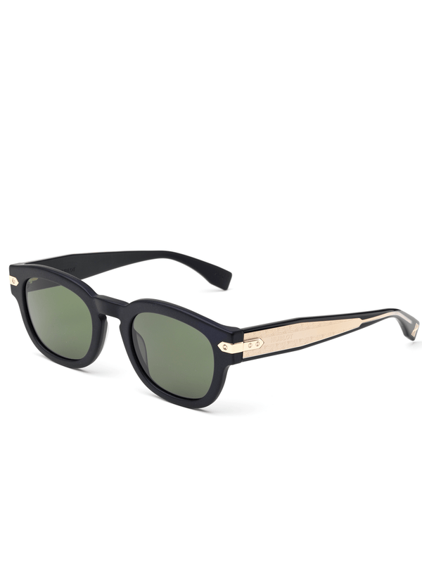 Black Matte Rounded Key Sunglasses with Green Lens