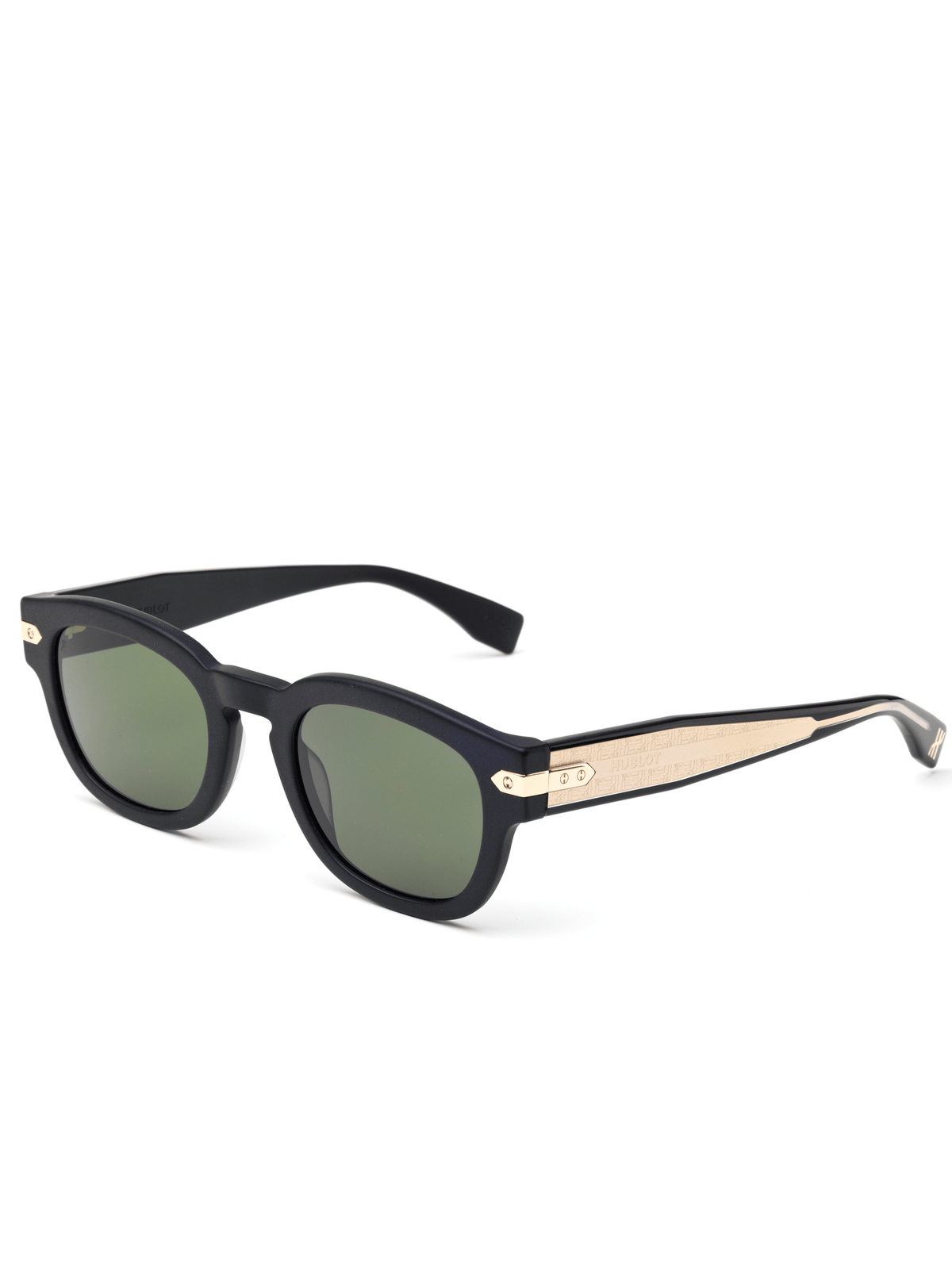 Black Matte Rounded Key Sunglasses with Green Lens