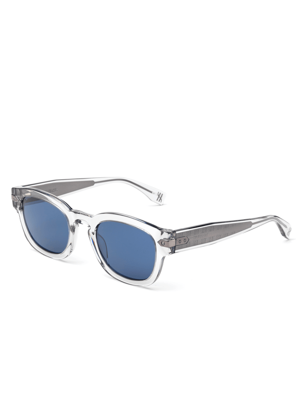 Crystal Grey Rounded Key Sunglasses with Solid Blue Lens