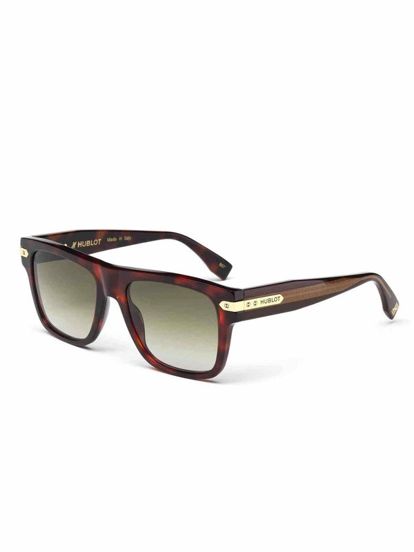 Brown Square Acetate Sunglasses with Gradient Gold Mirror Lens