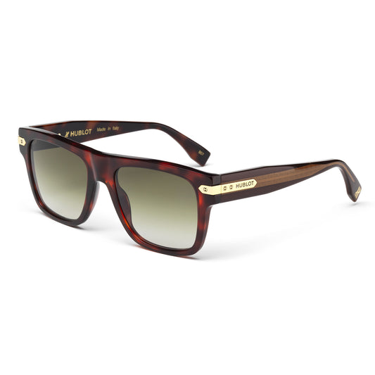 Brown Square Acetate Sunglasses with Gradient Gold Mirror Lens