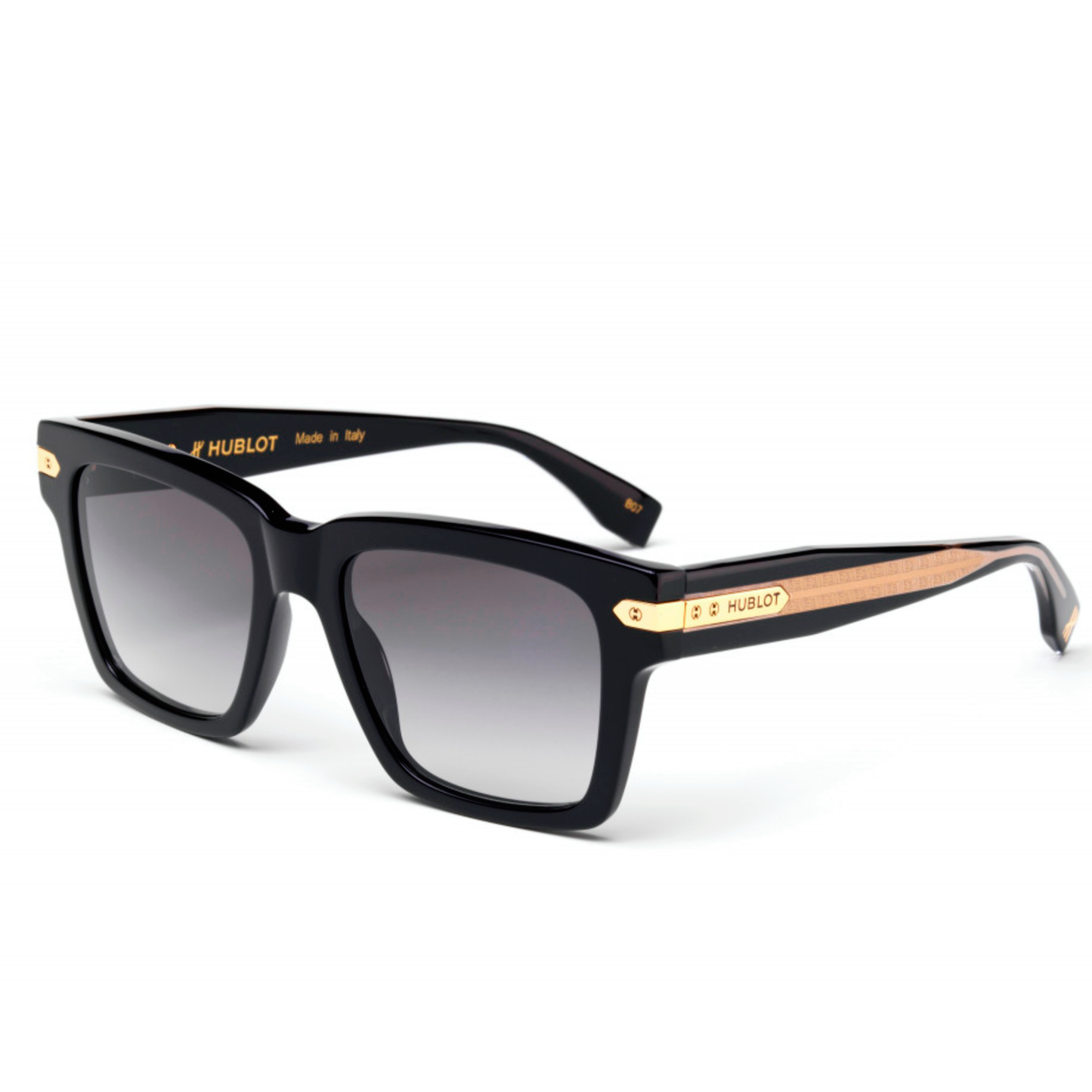 Black Square Acetate Sunglasses with Flash Gold Lens