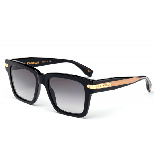 Black Square Acetate Sunglasses with Flash Gold Lens