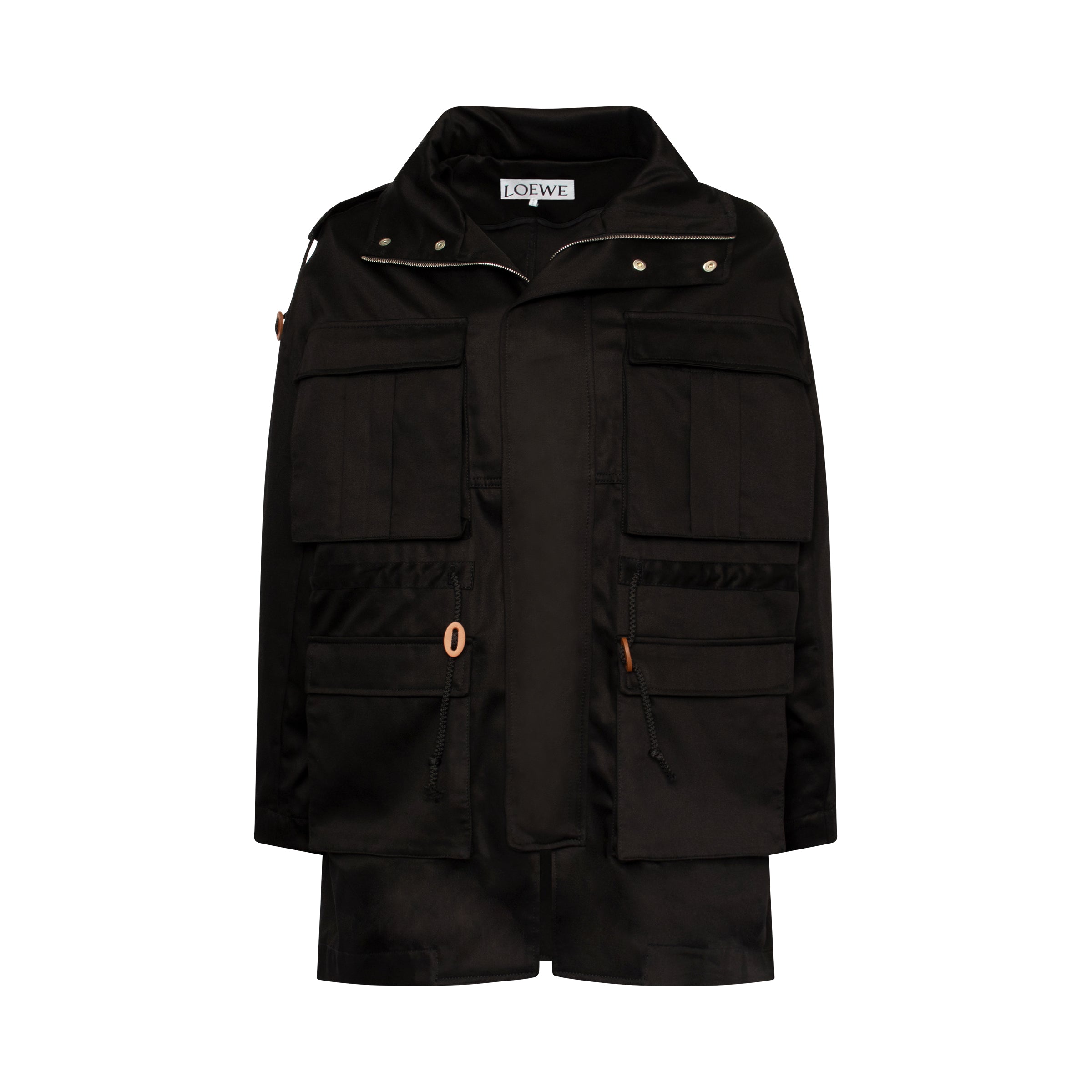 Patch Pocket Hooded Parka in Black