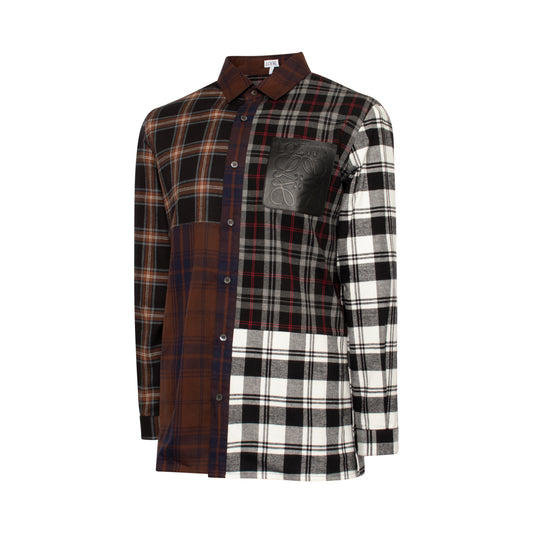 Check Patchwork Shirt in Brown