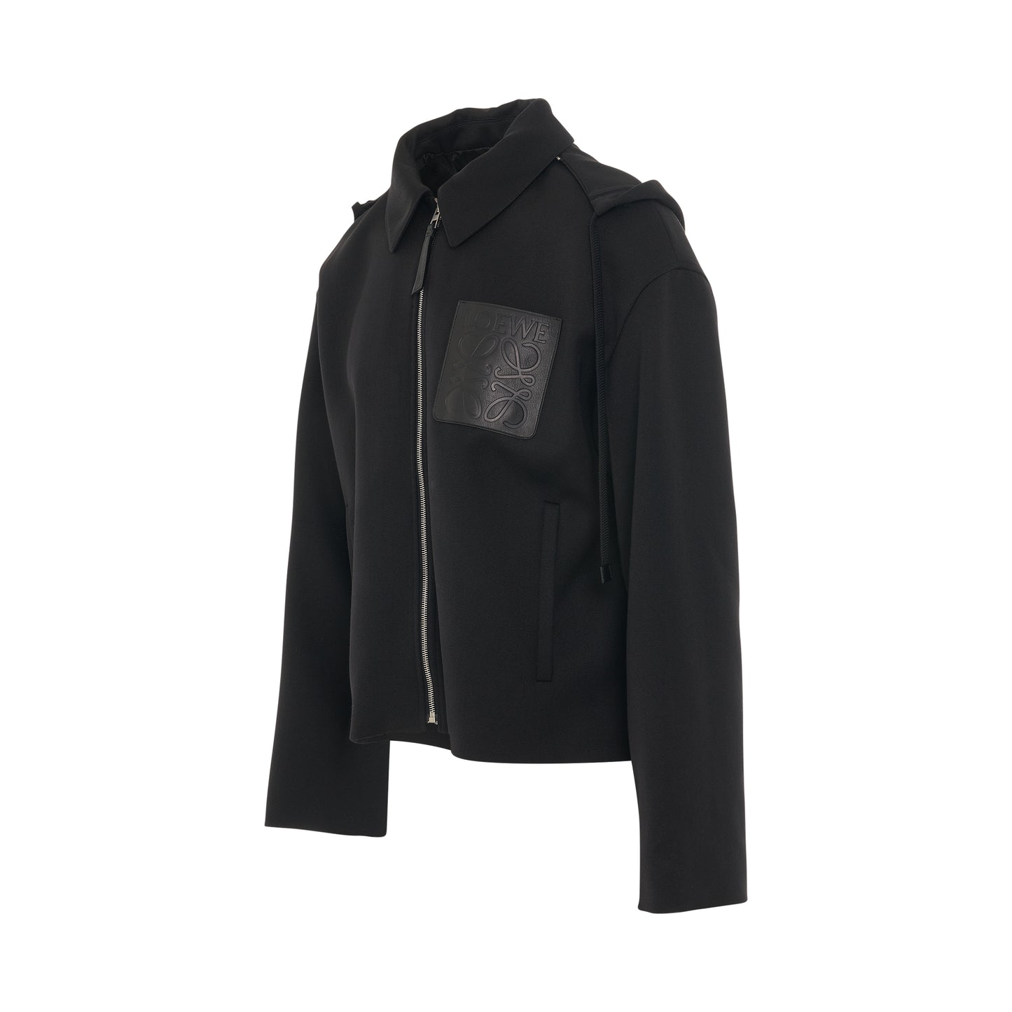 Hooded Anagram Zip Parka in Black