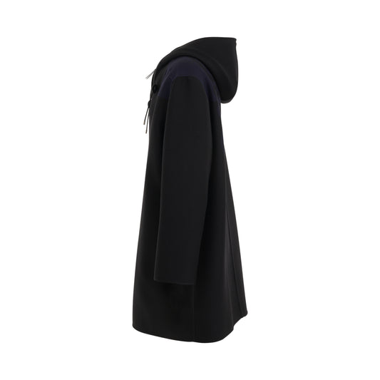 Hooded Anagram Coat in Black/Navy Blue