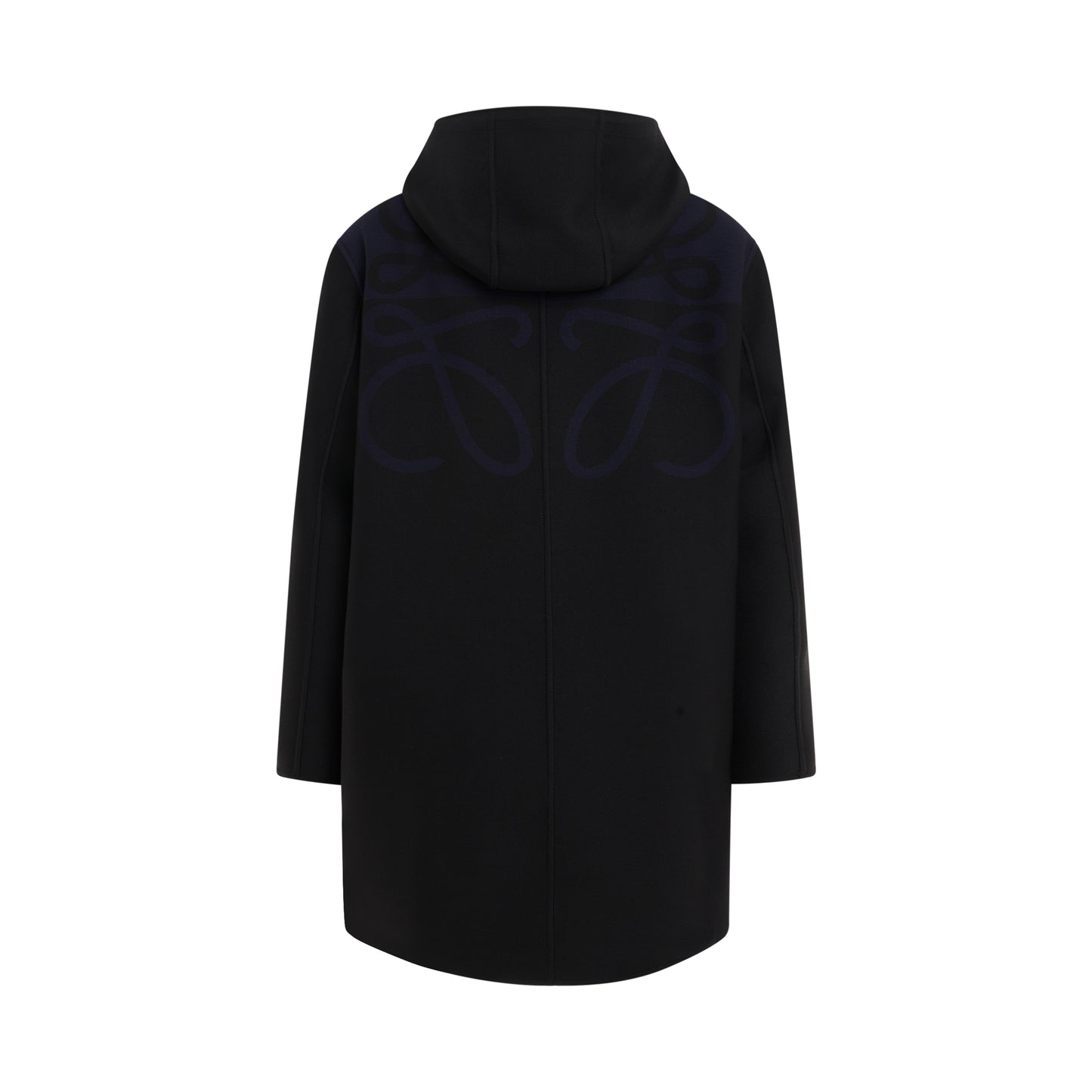 Hooded Anagram Coat in Black/Navy Blue